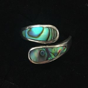 Genuine Sterling Silver Abalone Bypass Ring Sz 7.5